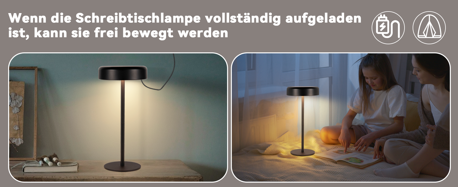 Настільна лампа на сонячній батареї з акумулятором LED, 2 шт. Чорна - Бездротова, сенсорна, димована, USB зарядка, IP44 для дому та вулиці