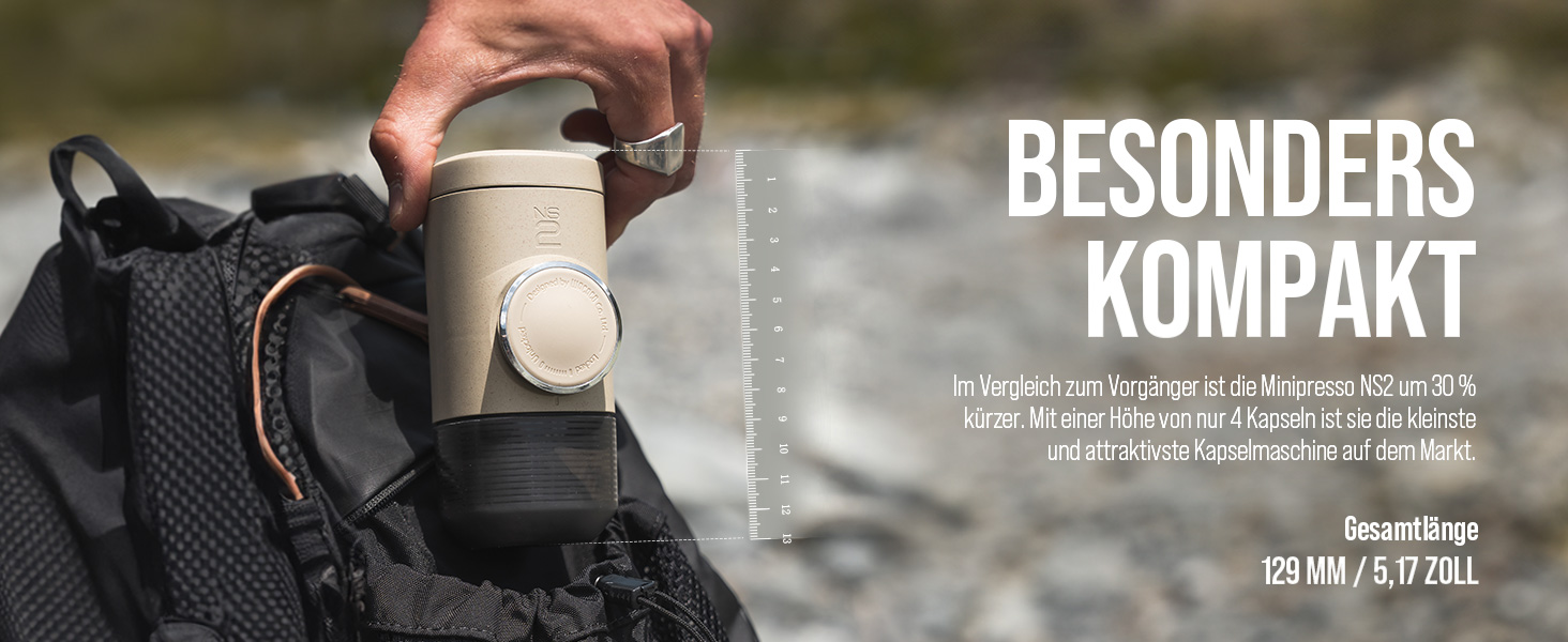 WACACO Minipresso NS2 – портативна кавомашина для еспресо, ручна, сумісна з Nespresso, сіро-оливковий колір