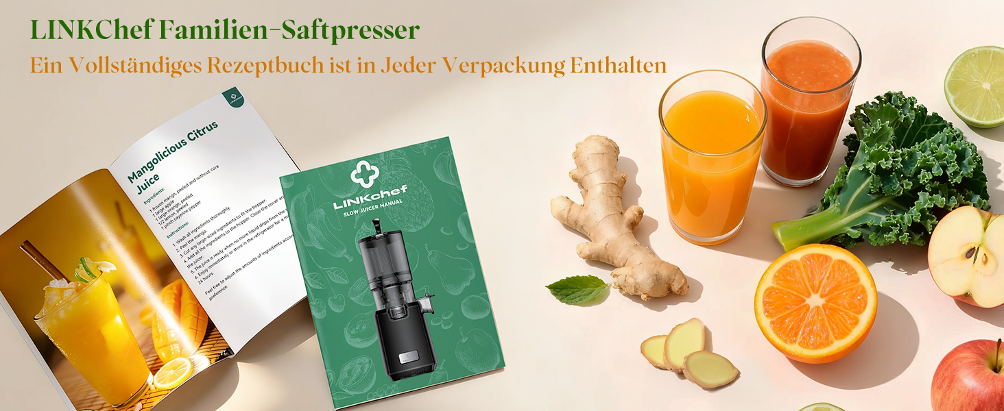 Шнекова соковижималка LINKChef Slow Juicer, 250Вт, для цілих овочів та фруктів, широкий отвір 130мм, чаша 1.8л, з функцією реверсу, без BPA