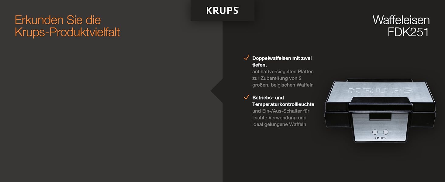 Вафельниця Krups FDD95D Professionelles: 1200W, 2 бельгійські вафлі, 7 рівнів підсмажування, чорний колір