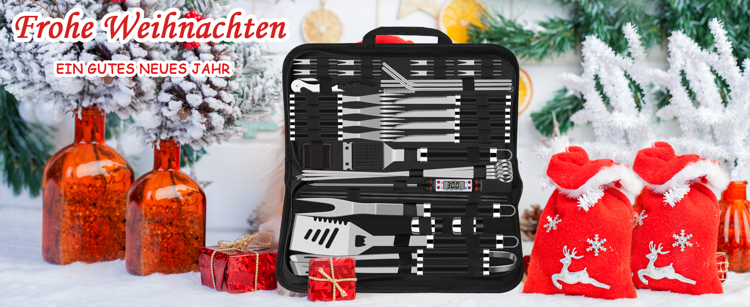 Набір гриля Grilliance 38 шт. з нержавіючої сталі: аксесуари для барбекю, подарунок, високоякісний набір інструментів для гриля в кейсі з килимком для барбекю, ідеально для саду та кемпінгу (чорний)