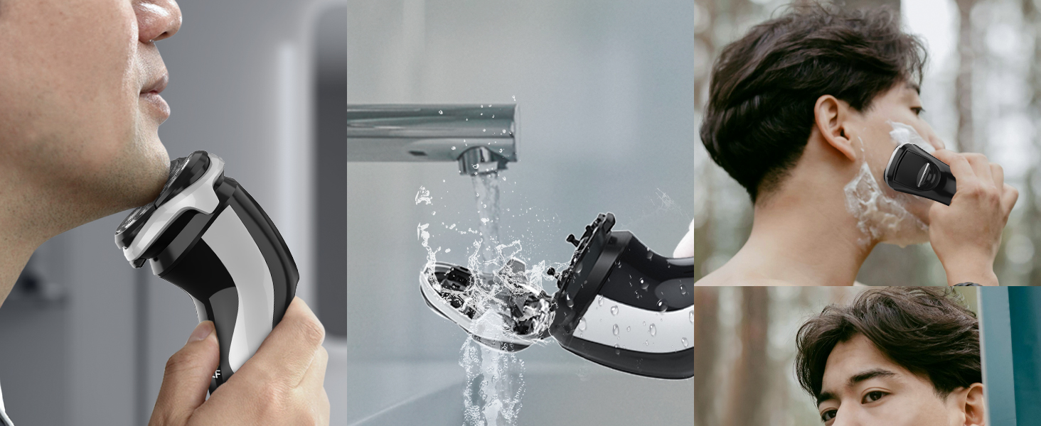 Електричний верстат для гоління SweetLF [2023 Neu] для чоловіків з 3D-головкою, LED-дисплеєм, 3 змінні голівки та зарядним пристроєм. Вологостійкий IPX7, чорний