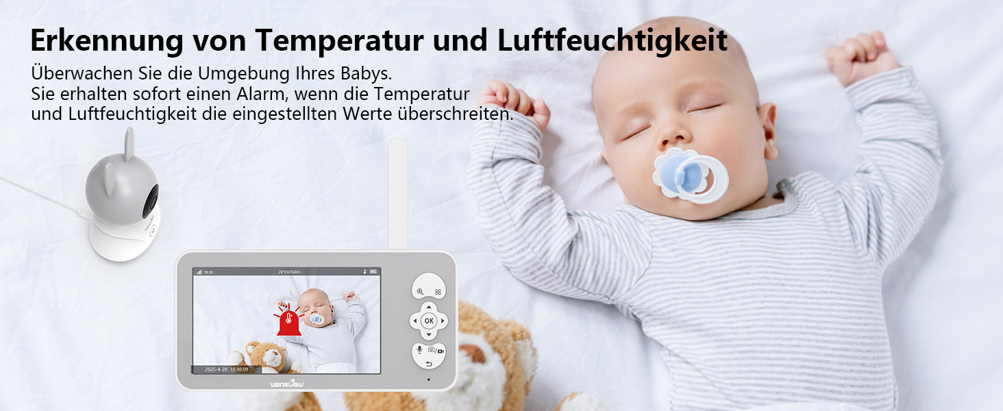 Відеоняня Wansview з камерою та APP - 5-дюймовий монітор для дитини без Wi-Fi з камерою для дитини 2.4/5 GHz, нічне бачення, відстеження руху, 2-сторонній аудіо, визначення температури, детекція руху/звуку