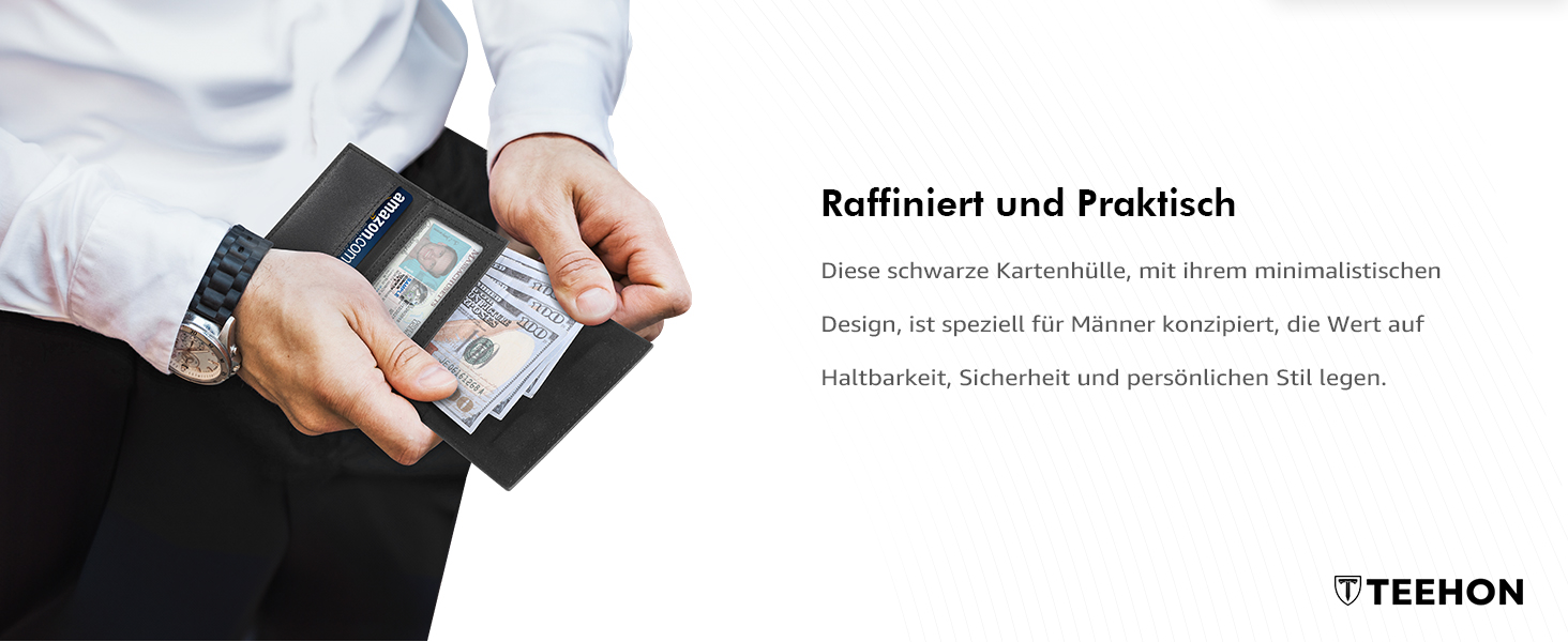 Чоловічий гаманець - тонкий з магнітною застібкою, відділенням для монет, захистом RFID, віконцем для ID, шкіряний, чорний (Tee-5)