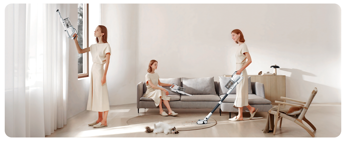 Бездротовий пилосос Klarpul 4800Pa з LED-дисплеєм та антизаплутувальною насадкою, 65 хвилин роботи, швидка зарядка 2 години, для твердих поверхонь та килимів, срібний