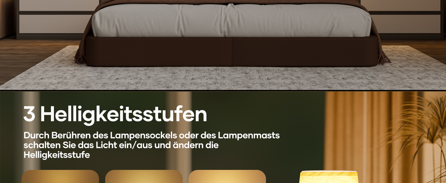 Нічна лампа Suright з торшером з льону, USB-портами A+C, регулюванням яскравості, дерев'яною основою, для спальні/вітальні (LED-лампочка в комплекті), Бежева