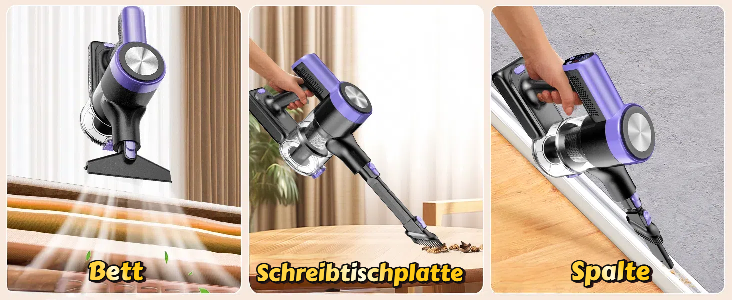 Бездротовий пилосос SUXIANGVAC 48KPa, 500W, 55 хвилин роботи, з док-станцією, LED дисплеєм, антизаплутана щітка, для шерсті тварин, килимів, твердих поверхонь, авто, фіолетовий