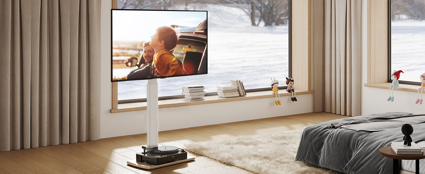 FITUEYES Adjustable Swivel TV Stand with Wood Base - Fits 32-70 inch TVs up to 40kg, VESA 400x600
