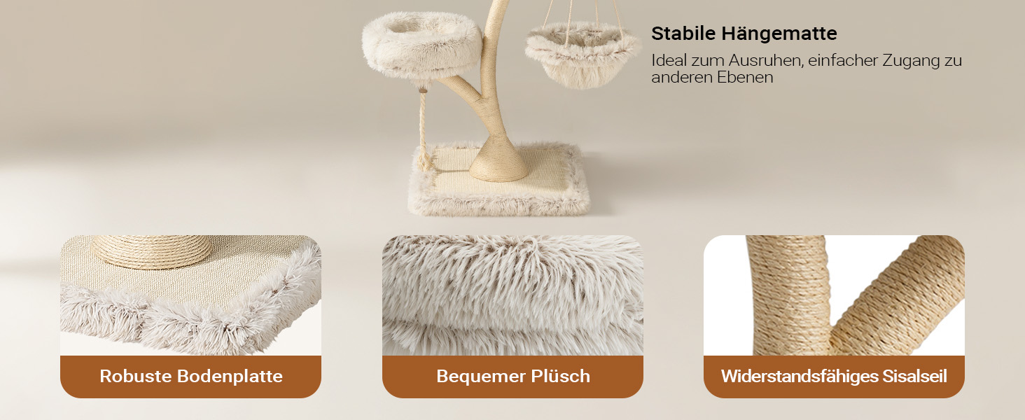 Котячий будиночок-когтеточка Fudajo 169 см, 4 рівні, бежевий, з сизалю