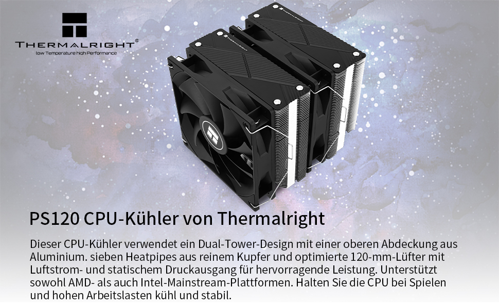 Охолоджувач CPU Thermalright Phantom Spirit 120 з 7 тепловими трубами та вентилятором TL-C12B V2 PWM (1500 RPM), сумісний з AMD AM4/AM5/Intel 1700/1150/1151/1200/2011