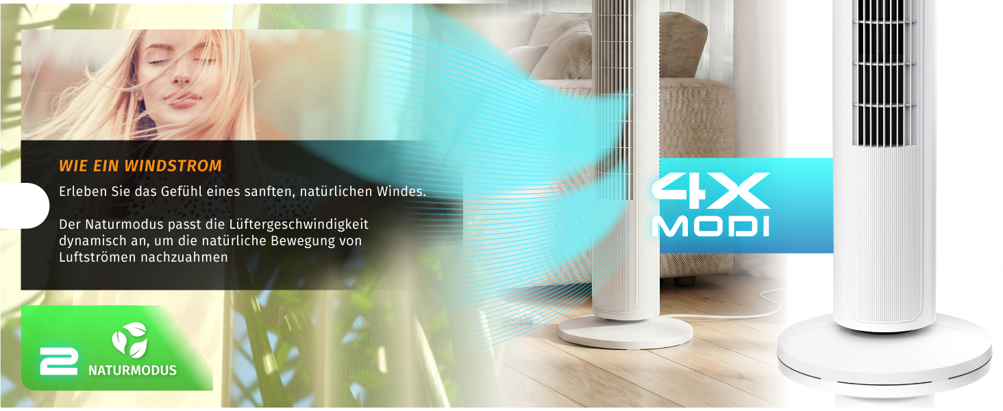 Вентилятор Tower Brandson ECO GREEN – тихий, з пультом, 12 швидкостей, режим сну, білий