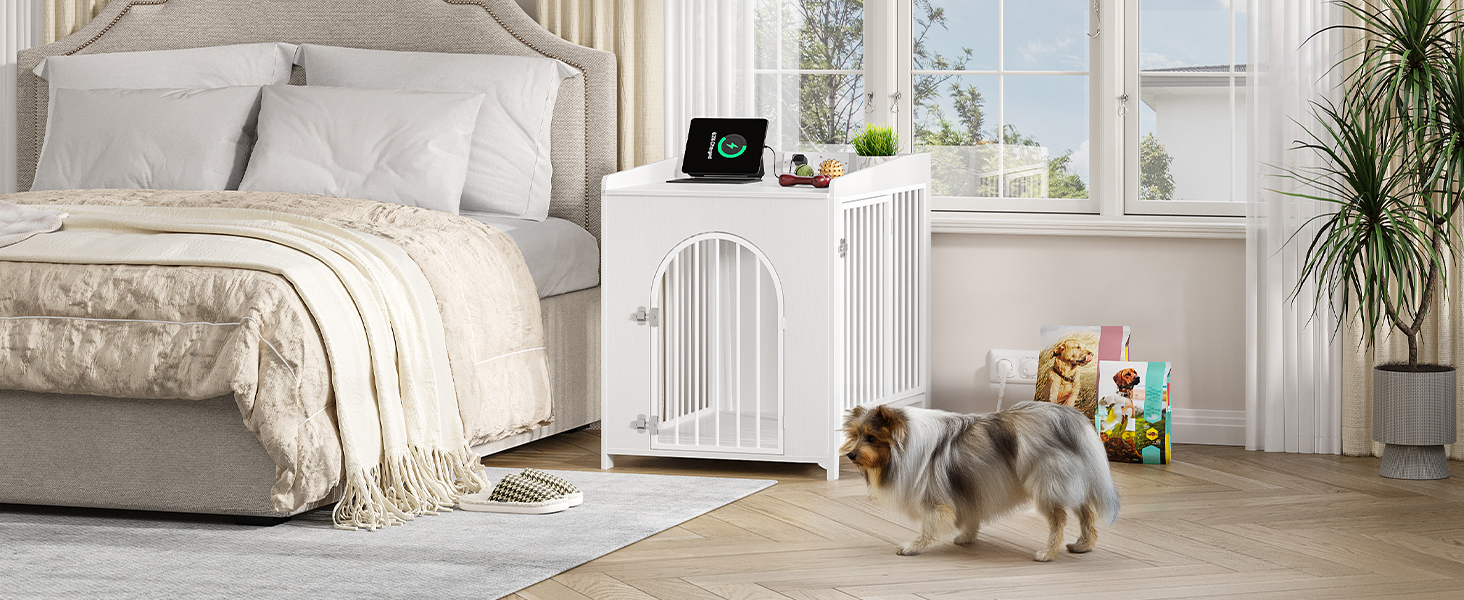 Сучасна собача будка Hzuaneri з USB та розеткою, 90x63x79 см, біла