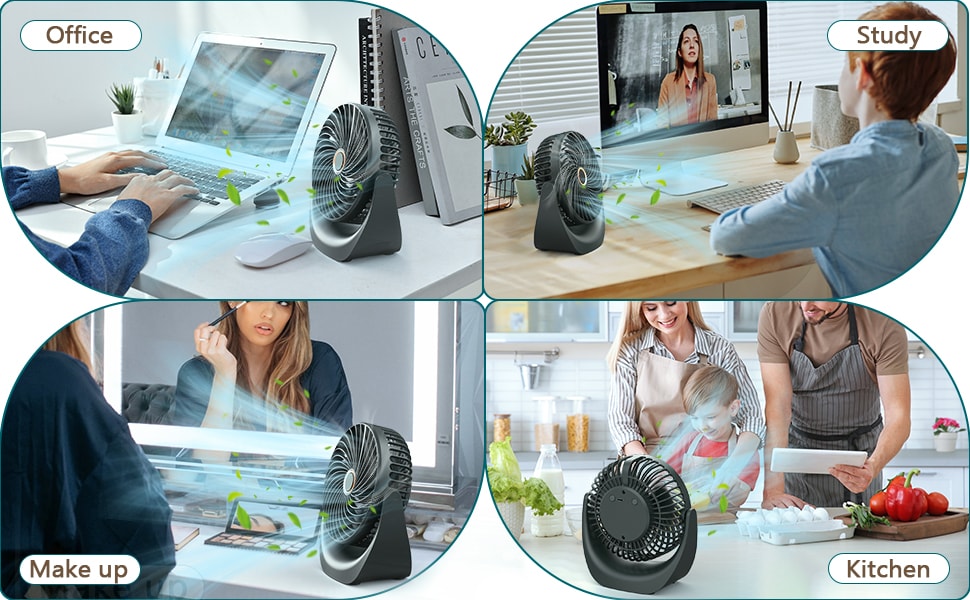 Настільний вентилятор SHAVINGFUN з USB-живленням, 4000mAh, 5 швидкостей, поворотний, тихий - для дому та офісу