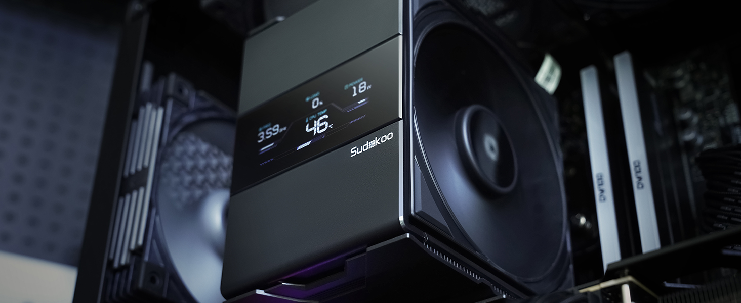 Система охолодження CPU Sudokoo SK700V AM5: Кулер для ПК з дисплеєм, 120мм вентилятор, 7 heatpipes, сумісний з AM5, безперешкодний доступ до RAM, 5 років гарантії, чорний