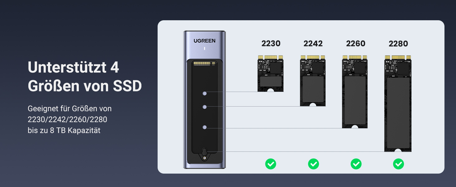 Зовнішній корпус для SSD UGREEN NVMe/SATA M.2 USB-C 3.2 Gen 2x2 20Gbps з кабелем Type-C