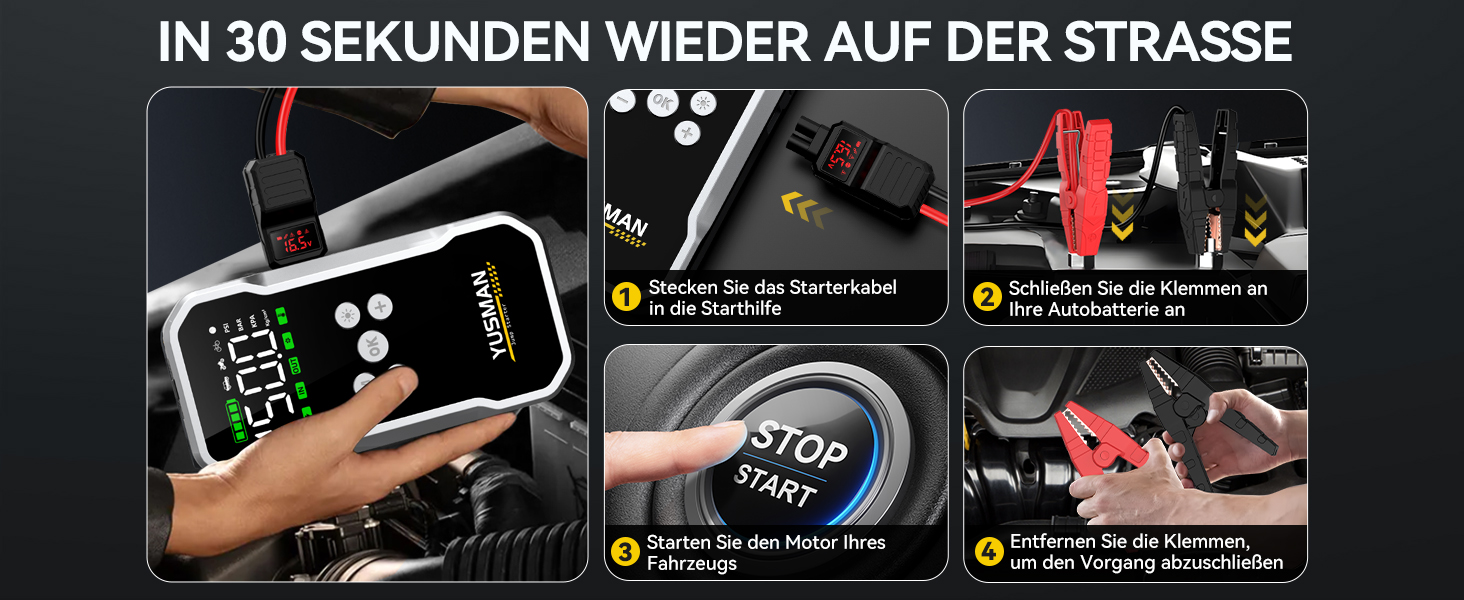 Powerbank Starthilfe F03: Портативний стартер для авто з компресором та повітряним насосом | 6000A, 7L, 150PSI, LCD, LED