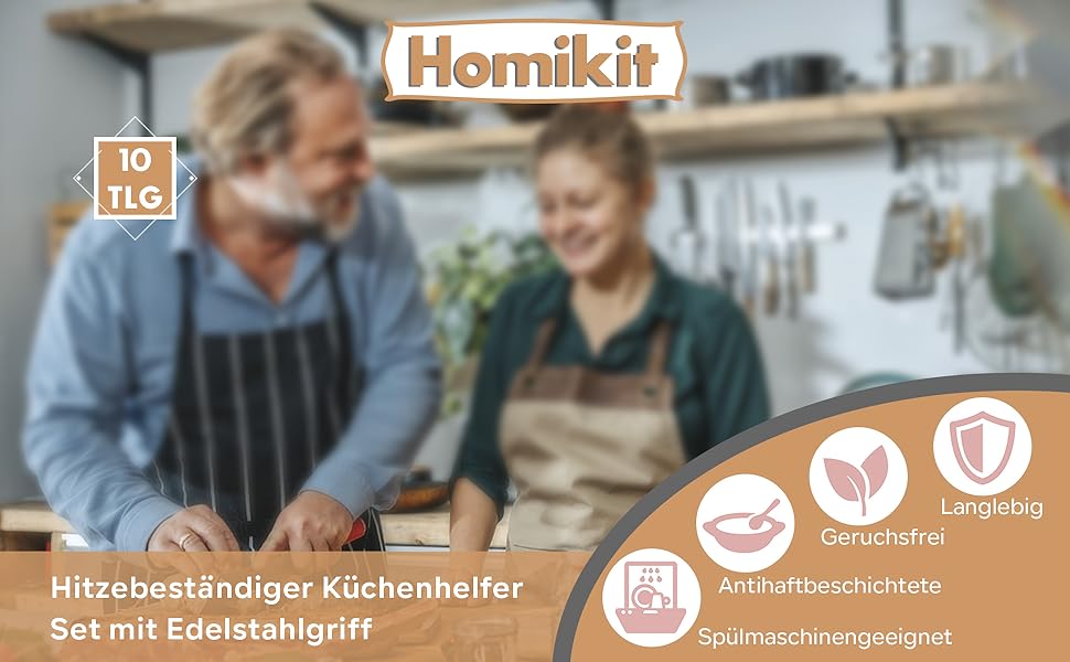 Набір кухонного приладдя Homikit 10 шт. силіконове з нержавіючої сталі, жаростійкий, антипригарний, для посуду, білий