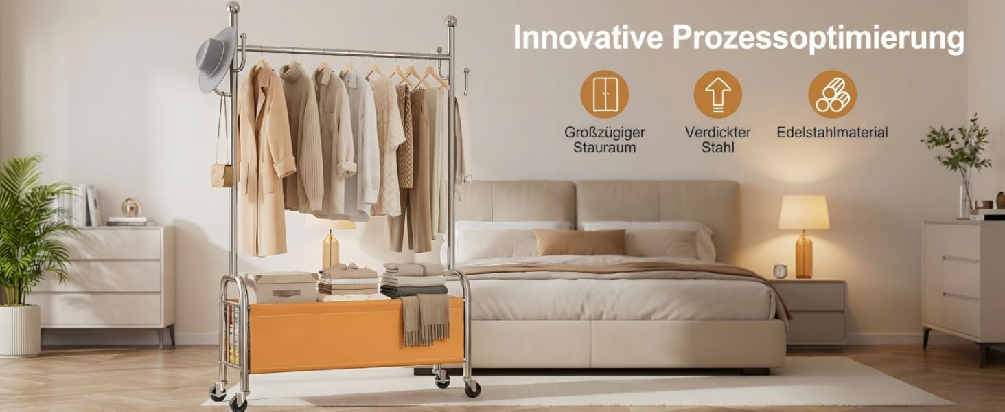 Вішалка для одягу сталева з кошиком для зберігання, навантаження до 115 кг, 3-в-1, для спальні та передпокою UP-R02