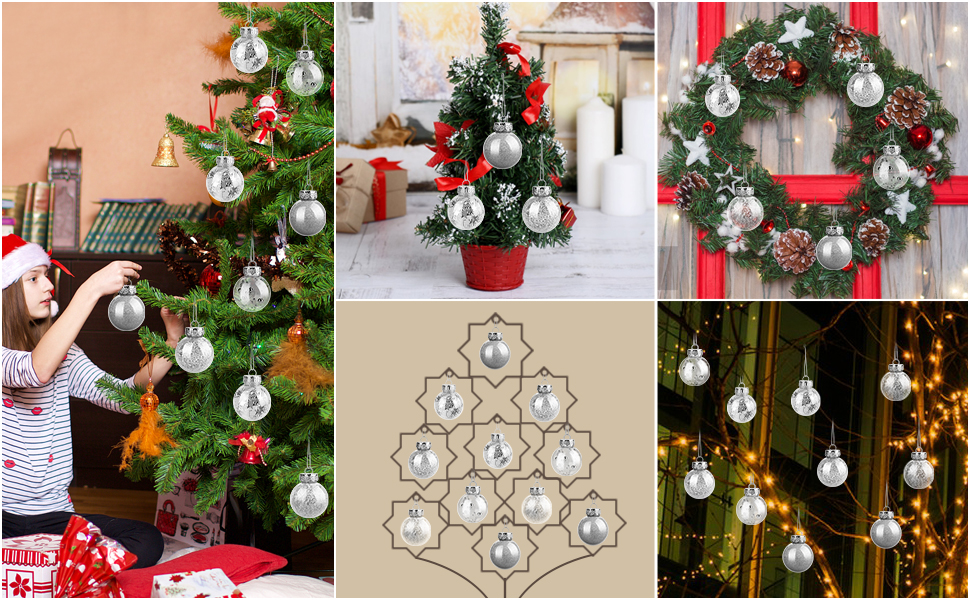 Шарм-кулі для ялинки, пластикові, срібні, 6 см, набір 30 шт. з петелькою