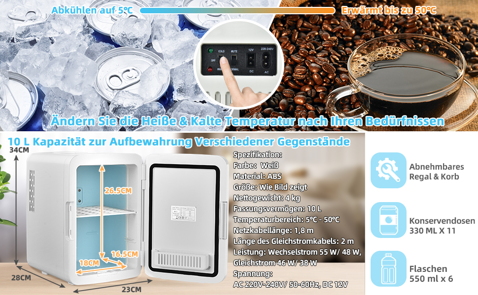 COSTWAY 10L Skincare Fridge - Mini Glass Door Fridge with Touch Screen Mirror & Cooling/Heating for Beauty & Cosmetics