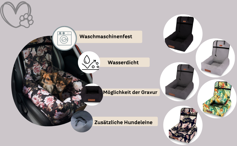 Крісло для собак у машину Petsen з іменем, чорне, для маленьких собак, з поводом