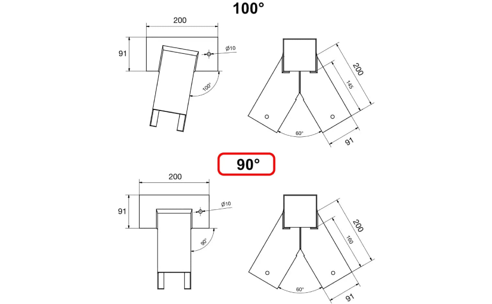 З'єднувач для гойдалки TRIBECCO 90x90 мм, 90°, сірий, сталевий, для садових гойдалок, порошкове покриття, монтажні отвори 10 мм, трикутна А-форма
