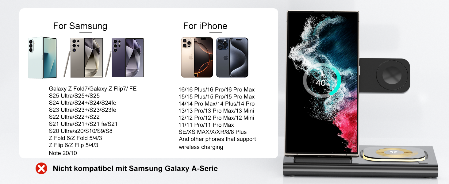 Бездротовий зарядний пристрій Aimtel 3-в-1: Samsung, Galaxy Z Fold/Flip/S серії, Galaxy Watch, Buds - Чорний
