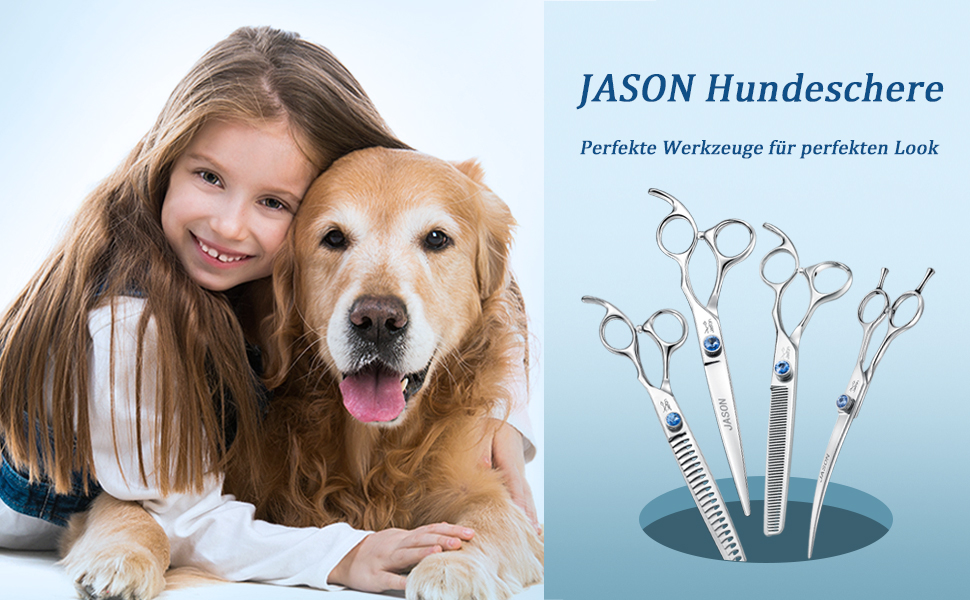 Професійна вигнута ножиці для грумінгу собак JASON 7' - ножиці для витончення шерсті, з японської сталі 440C (21 зуб), для професійного догляду за собаками