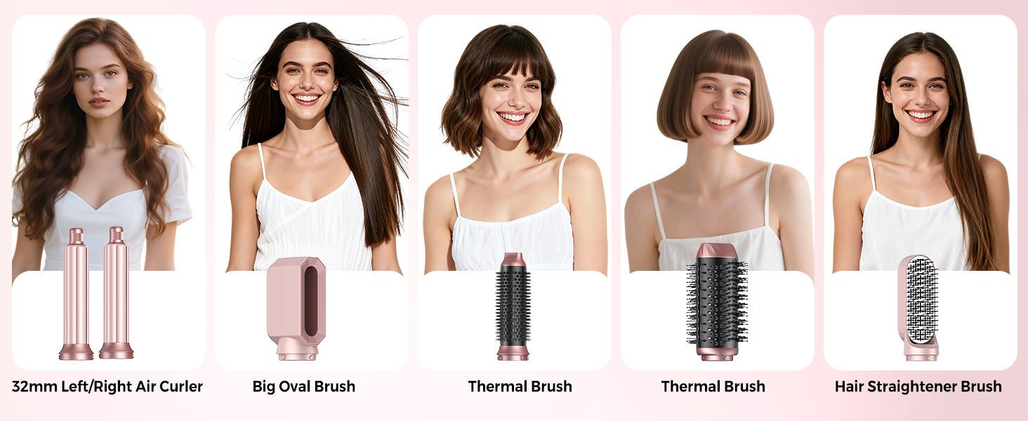 Фен-щітка Airstyler 6 в 1 Atopskins: 1000W, для об'єму, сушіння, випрямлення, локонів, рожевий