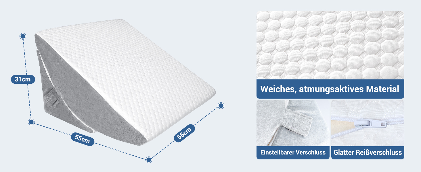 Регульоване клиновий подушник, ергономічний подушник з валиком для шиї з високощільним пінополіуретаном для ліжка та дивана. Підходить для лікування рефлюксу, апное уві сні, для читання, ігор та перегляду телевізора