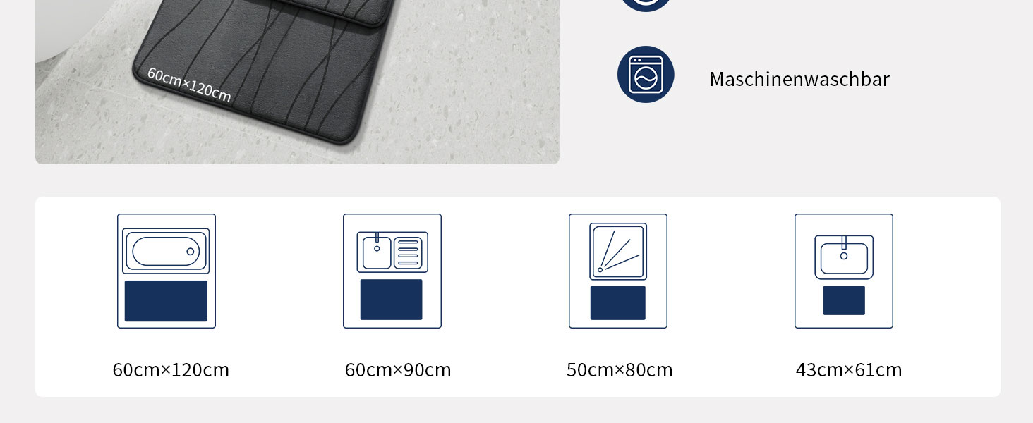 Килимок для ванної кімнати chakme з ефектом пам'яті (Memory Foam), нековзкий та вологопоглинаючий, темно-сірий, 43x61 см