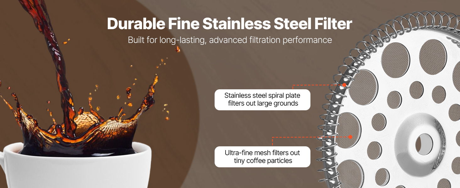 Френч-прес VEVOR 1 л з боросилікатного скла та нержавіючої сталі - для приготування кави, чаю, кемпінгу, подорожей, кухні, ресторану