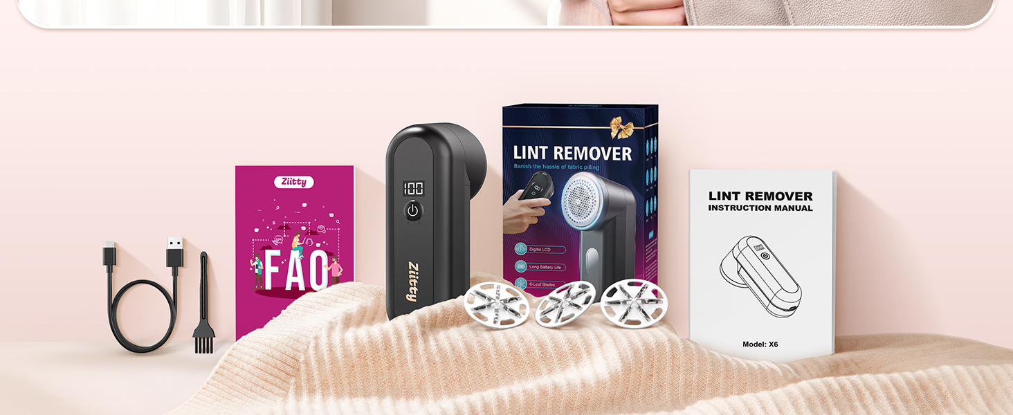 Електричний видалення ворсу Ziitty: портативний, з LED-дисплеєм, 3 леза, USB-C, для всіх тканин