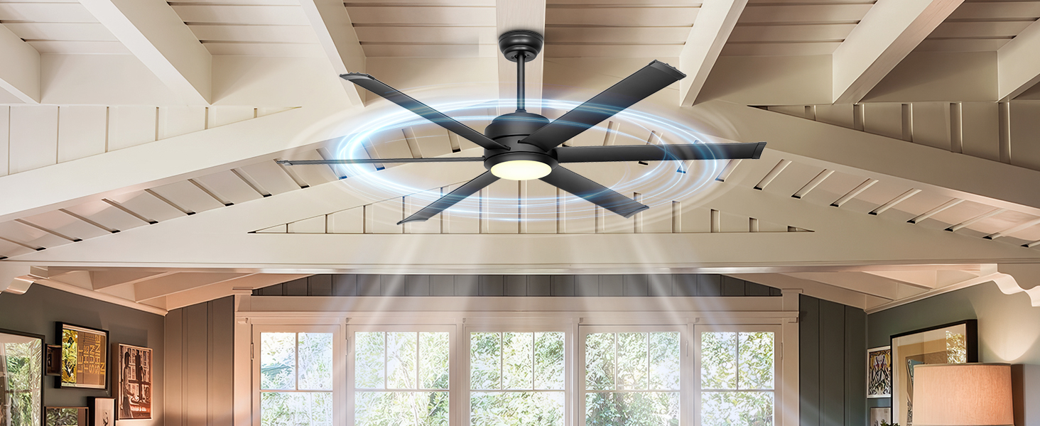 Deckenventilator Ohniyou з підсвіткою, пультом та додатком, 152.4 см (60 дюймів), регульована яскравість, DC-двигун, великий вентилятор для тераси, вітальні, чорний