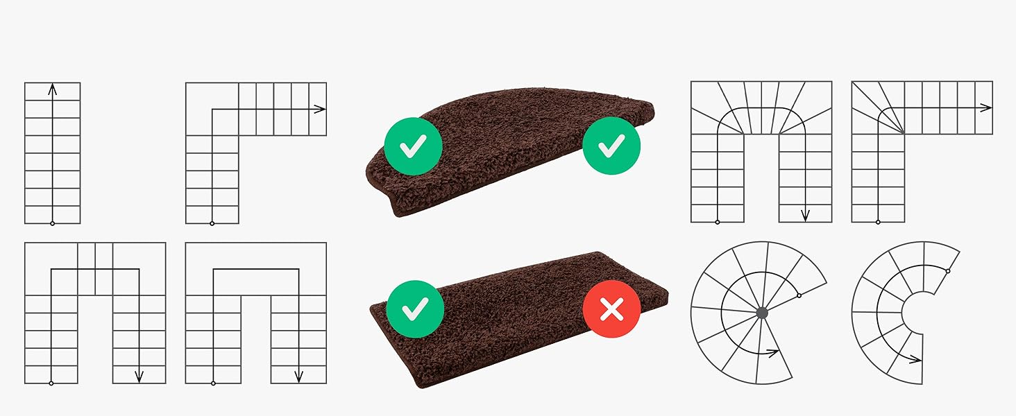 Набір килимків для сходин Floordirekt Barcelona (15 шт.) - надійні та легкі в догляді, 16 кольорів, напівкруглі (темно-коричневий, 65 x 23,5 см)