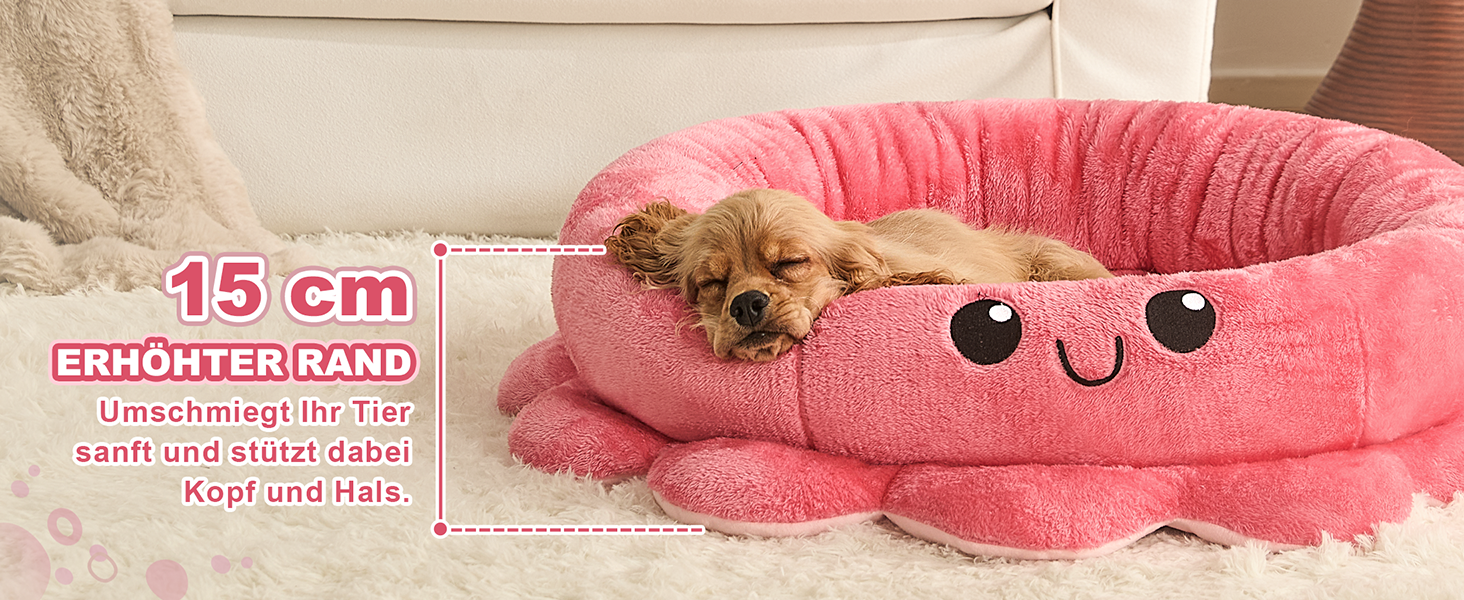 Кругле ліжко для собак та котів XL, рожево-червоне, Boho стиль, з м'яким знімним подушечкою, ліжко-антистрес для великих собак