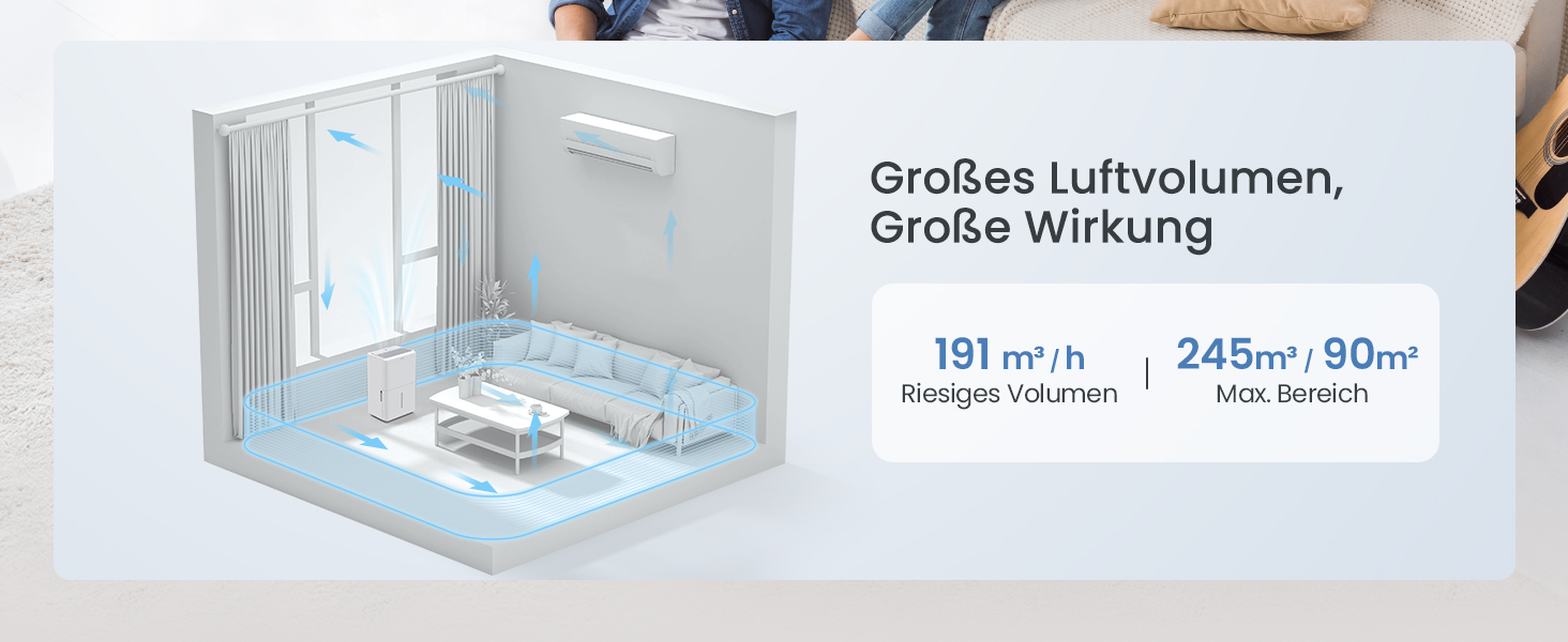 Зволожувач повітря Newentor 25л/день - 270W, для приміщень до 80м², 10 років гарантії, для підвалів, з 2м шлангом, знімний фільтр, таймер