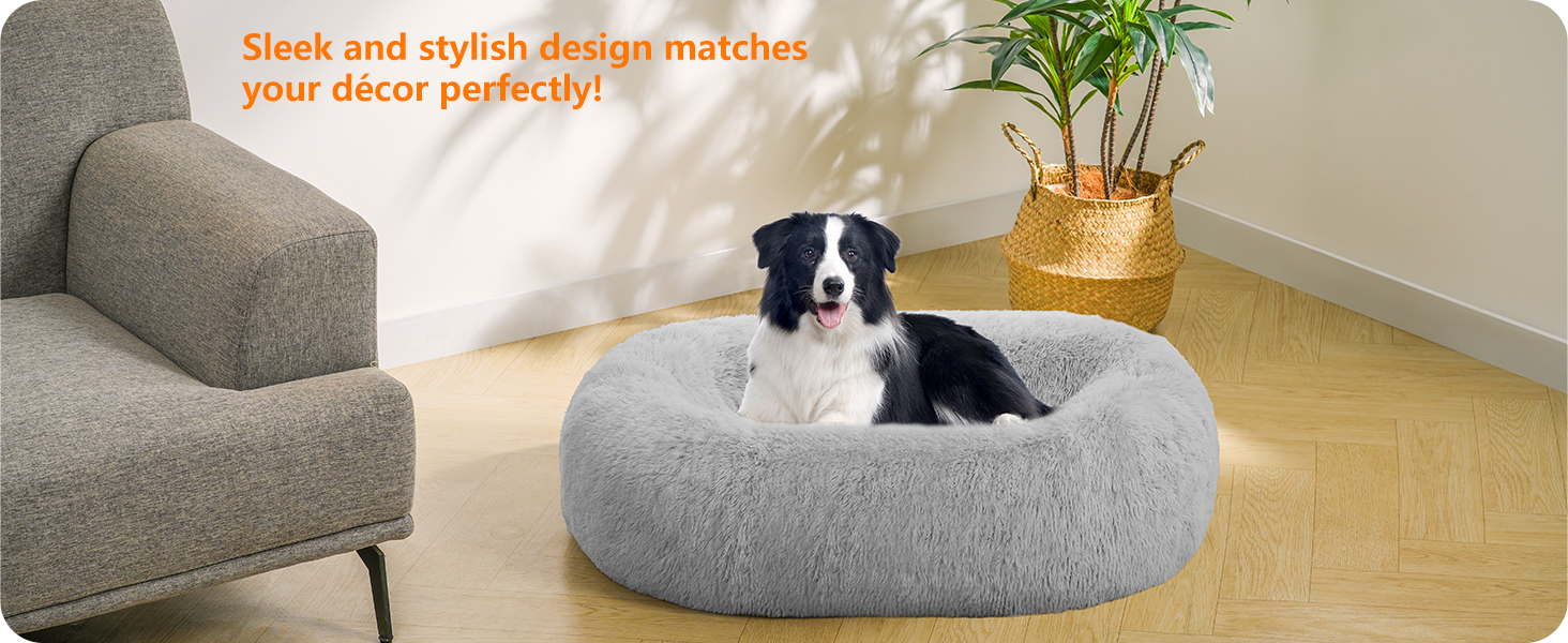 Ортопедичне ліжко для собак HMTOPE, кругла подушка для собак, собаче ліжко-софа, ліжко для котів, м'який собачий кошик, можна прати, діаметр 70 см, (Д 90 x Ш 90 x В 20 см, світло-сірий)