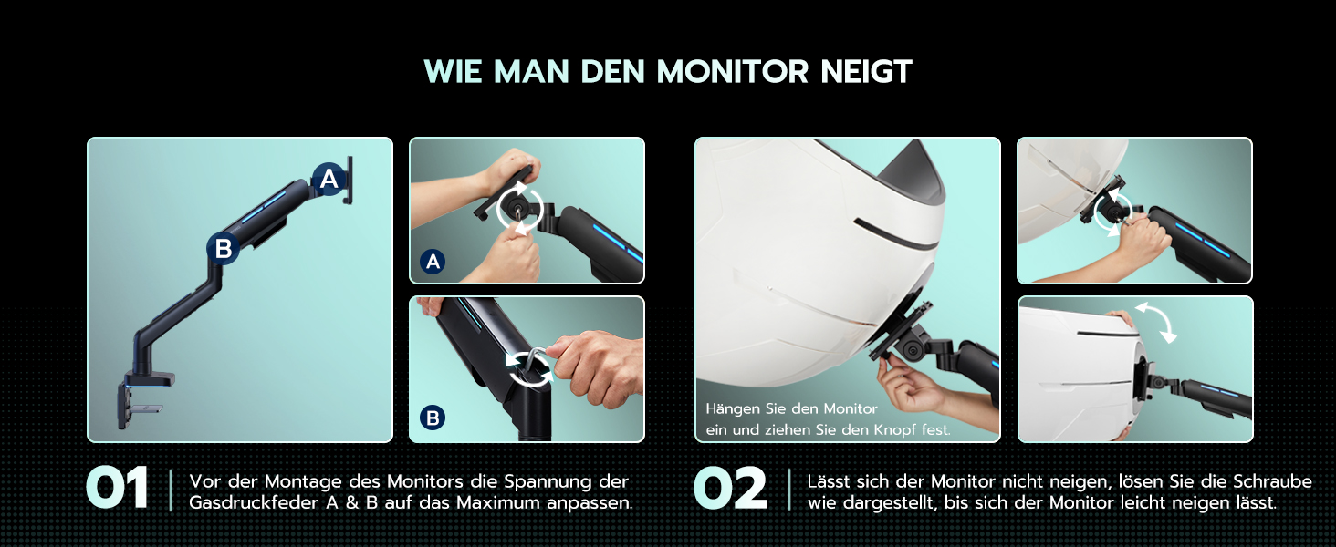 Кріплення для монітора ARES WING RGB - тримач для ігрового монітора, 17-49 дюймів, підходить для важких (20 кг) та вигнутих моніторів, регульована висота, чорний