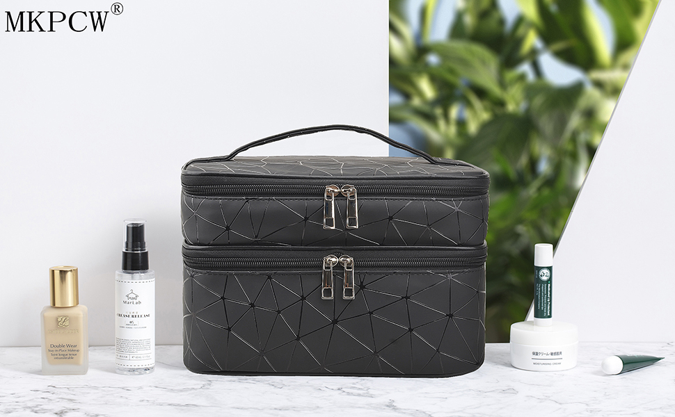 Косметичка MKPCW велика, чорна: водонепроникна культюрна сумка для жінок з кишенькою для пензлів та перегородкою