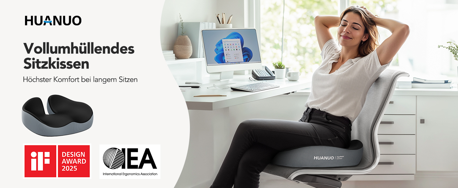 Подушка для офісного крісла HUANUO: велике сидіння з піною з пам'яті. Зняття напруги з попереку та куприка. Підходить для офісних крісел, автомобільних сидінь та крісел-колісних. Ідеально для тривалого сидіння. Не слизька.