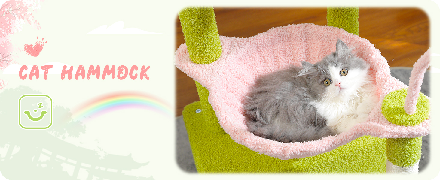 PAWZ Road Крактар для котів з гамаком, котячий комплекс з сизалю, зелений 83 см (рожевий)