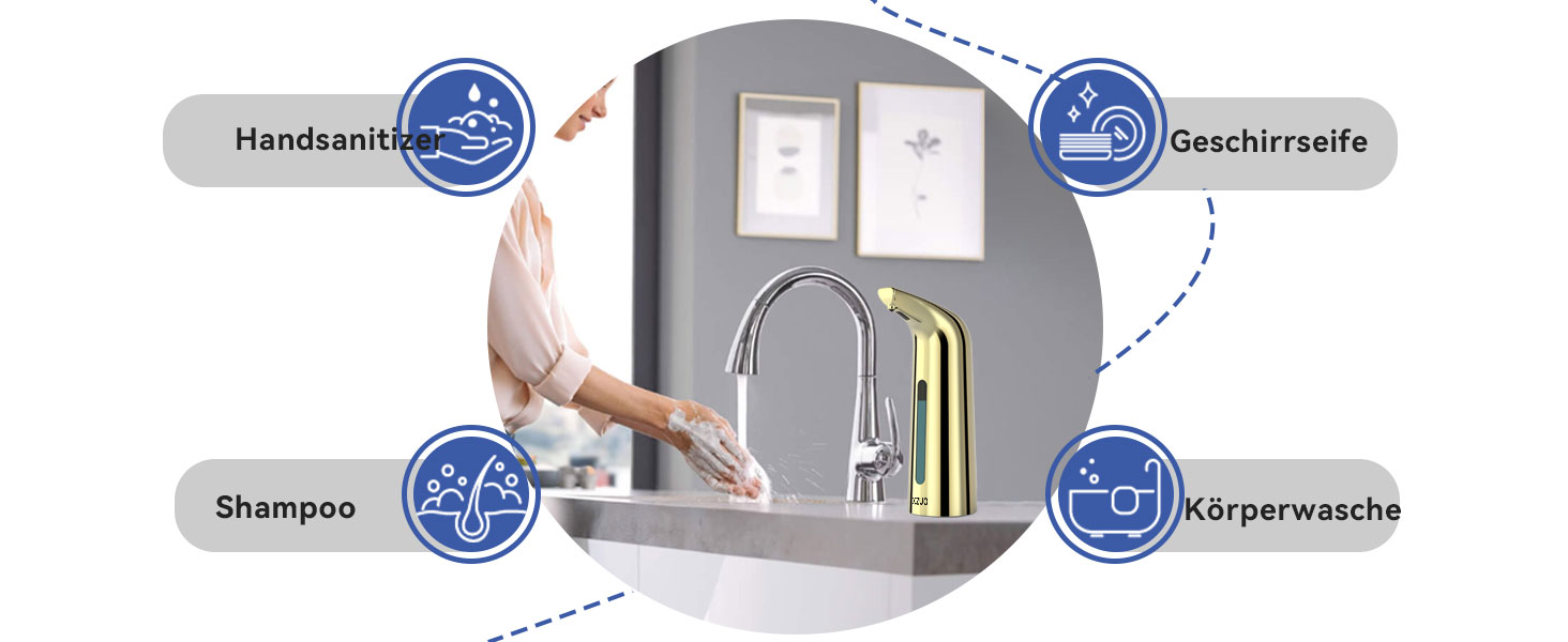 Автоматичний безконтактний диспенсер для мила з 4 рівнями регулювання, 400 мл, електричний, на батарейках, для встановлення на стільницю, з інфрачервоним сенсором (Бронзовий) (400мл Золотий)