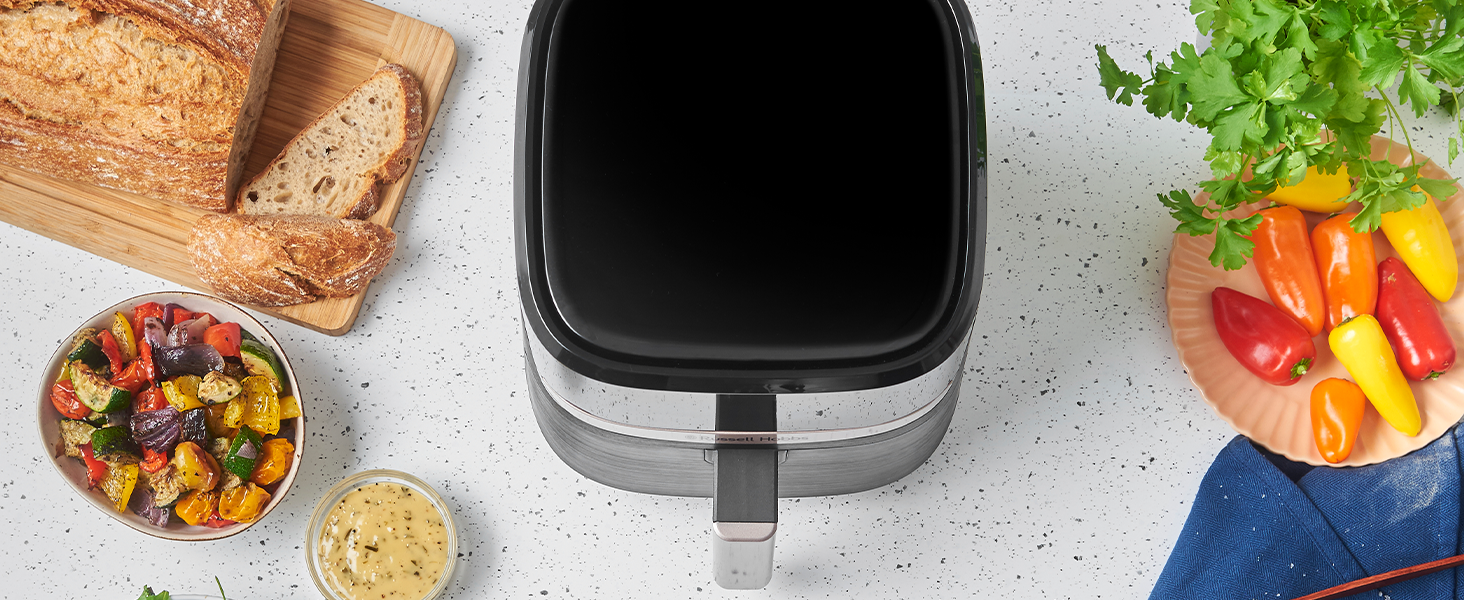 Russell Hobbs Rapid Air Fryer 4.3L - Quiet & Compact Air Fryer with 9 Programs, Touchscreen, Grill, Bake & Fry