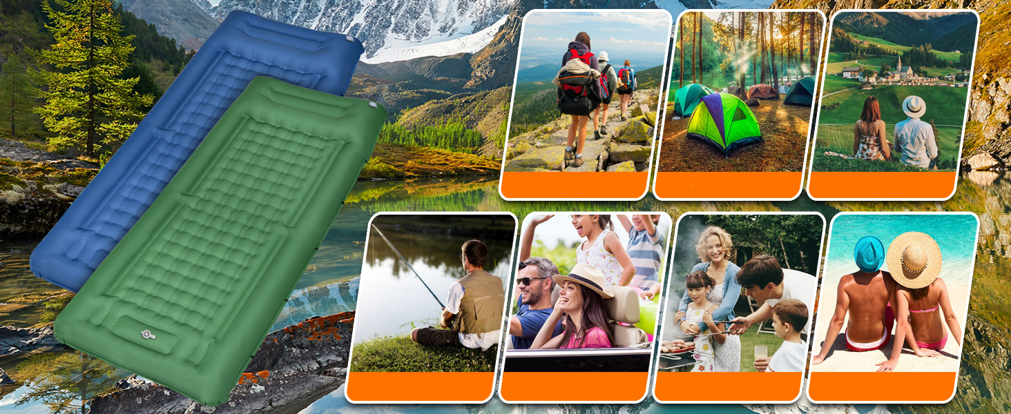 Isomatte ORIEVIR для кемпінгу та подорожей: товста 12 см, з подушкою та насосом, ультралегка, зелена