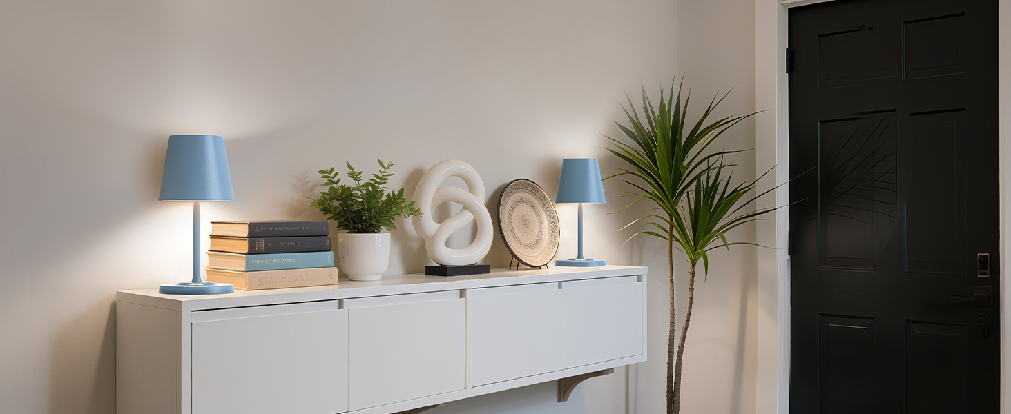 Світлодіодна настільна лампа 3-в-1 бездротова з акумулятором 5500mAh, регульована висота, димування, 3 кольори світла - USB лампа настільна металева водонепроникна сенсорна для дому та вулиці, комплект 2 шт. (Синій, 38.5x11.2x11.2 см)