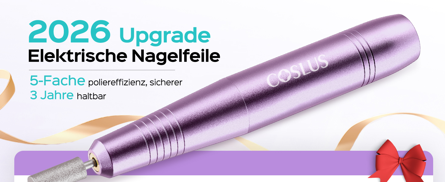 Електричний фрезер для нігтів Coslus: 20000 об/хв, регулювання швидкості та напрямку, манікюр та педикюр, набір для шліфування гелю та акрилу (фіолетовий)