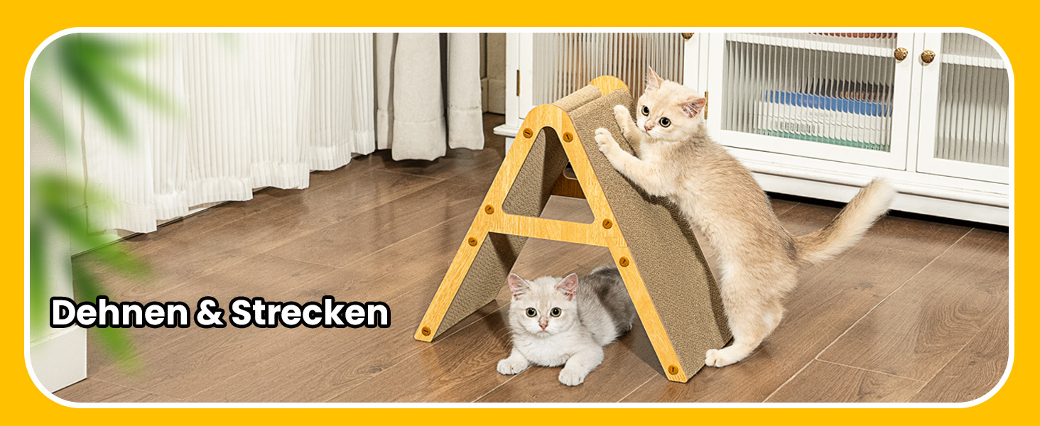 Кігтеточка для котів з коробкою та 4 змінними шарами з картону - велика кігтеточка з міцного гофрокартону, двосторонні шари з картону з наклейками - місце для відпочинку котів у квартирі, захист меблів. Велика коробка для котів + 4 кігтеточки + наклейки (Велика, A-Frame)