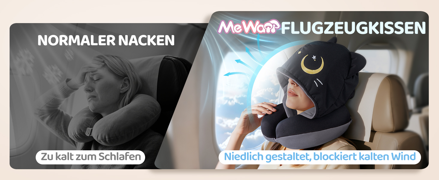 Подушка для шиї Mewaii з капюшоном, двостороння, для дітей та дорослих, дизайн котика, захист приватності, м'яка піна з пам'яті сірої кольорової гами