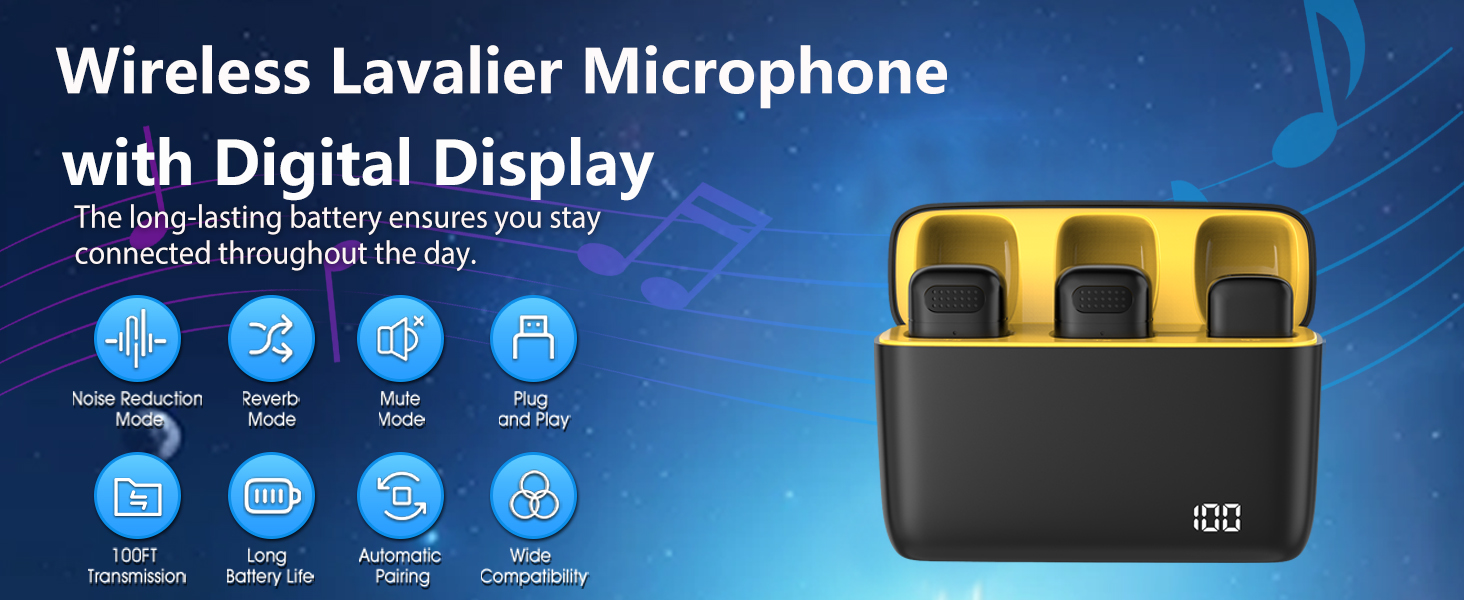 Бездротове мікрофон з кейсом для зарядки iPhone, iPad, Android, USB-C. Лавалерний мікрофон з шумозаглушенням для запису, YouTube, Facebook, TikTok, Vlog, Livestream, Plug and Play